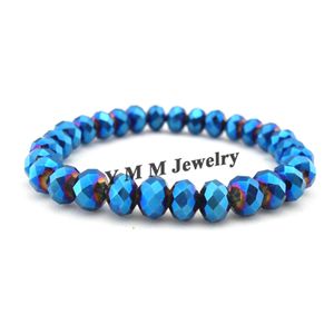 Bleu AB Couleur 8mm Cristal À Facettes Perlé Bracelet Pour Femmes Style Simple Bracelets Extensible 20pcs / lot En Gros