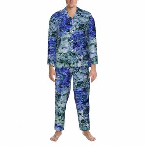Blauw Abstract Print Pyjama Heren Digitale Kunst Romantisch Thuis Nachtkleding Herfst 2 Stuk Retro Oversized Aangepaste Pyjama Sets y5gi #
