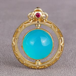 Ágata Azul Piedras Preciosas Huecas Collar De León Colgante Collares Colgantes Móviles Colgantes Giratorios Cadena De Graduación De Oro De 14 Quilates Joyería De Moda Joyería Mujer Joyas Gemas