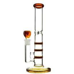 Cachimbas de color ámbar azul Tubo recto Percolador de panal triple Perc Bongs de vidrio coloridos Tonado Oil Dab Rigs 14 mm Tuberías de agua conjuntas 12 LL