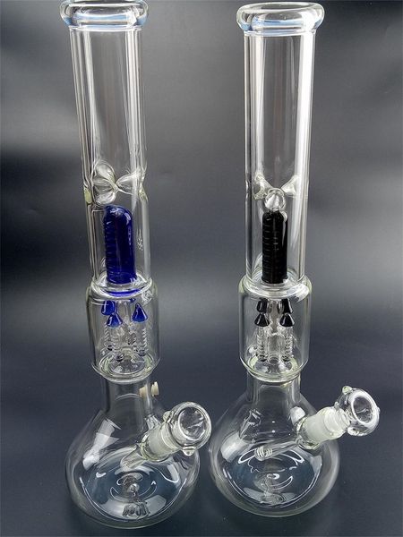 Tubo de nariz de agua de vidrio transparente azul y negro de las mangueras fumando bong para tabaco