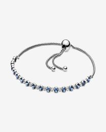 Blauw en helder Sparkle Slider Link-armband 100 925 sterling zilver Verstelbare Zirkonia-ketting voor damesmode bruiloft Eng1666407