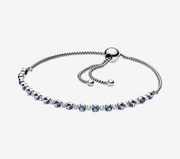 Blauw en helder Sparkle Slider Link-armband 100 925 sterling zilver Verstelbare Zirkonia-ketting voor damesmode bruiloft Eng2705053