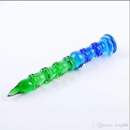 Verrerie de stylos en bambou bleu et vert, bangs en verre en gros, pipe à eau en verre, narguilé, accessoires pour fumeurs,