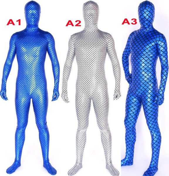 Bleu et argent brillant Lycra Metallic Fish Scale Sirène Costume Costume Unisexe Sexy Fishscale Claps Costumes Full Tentit P0562702506