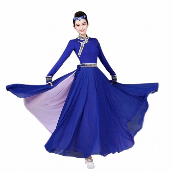 Costume de danse Dr Mgolian en porcelaine chinoise bleu et blanc, Costume de minorité féminine, bol moderne, baguettes, tenues de danse Z4j3 #
