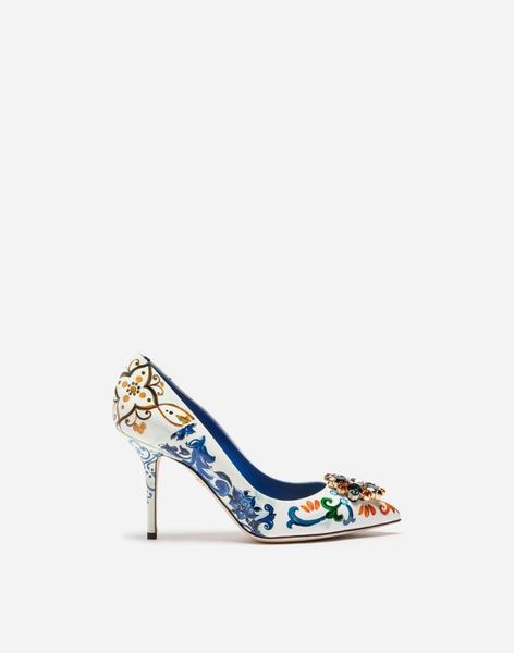 Azul y blanco colorido mujer tacones altos flor diamantes punta estrecha lujo mujeres bombas elegantes zapatos de fiesta vestido de novia