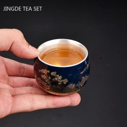 Tasse de thé argenté en argent bleu et blanc doré à la main boutique de thé à thé portable à thé simple tasse de thé à thé ménage accessoires
