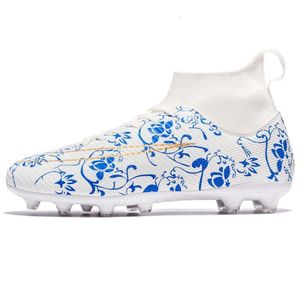 Boots de football en porcelaine bleu et blanc Femmes hommes High Top Ag Tf Football Shoes Youth Kids Professional Training CLEATS