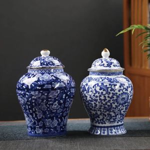 Pot à thé en porcelaine bleue et blanche, boîte scellée en céramique pour bonbons, Vase à prune Vintage, conteneur de stockage artisanal 240125