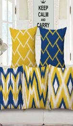 Housse de coussin bleu et jaune ikat almofada, taie d'oreiller ethnique moderne pour chaise, 45cm, scandinave, cojines1336615