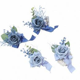 bleu Artifical Rose Frs Accoires De Mariage Mensuit Boutnieres Demoiselle D'honneur Accesorios De Boda q2Vk #