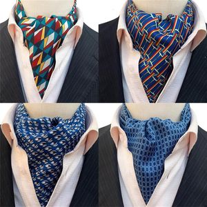 Blue Ascot Tie Man Green Cravat attache Polyester Gold Silk Paisley Wedding Groom Scarf A138