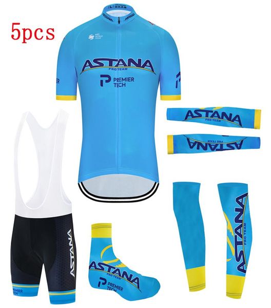 Azul ASTANA Cycling Team Jersey Summer Pro Bicycle Jersey Ropa Hombres Bib Gel Bike Shorts Set Maillot Mangas Calentadores incluyen brazo2714735
