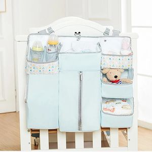 Blauwe babywieg hangende organizer bedzijde opbergzak geboren speelgoed diaper stacker beddengoed set accessoires spul caddy 240325