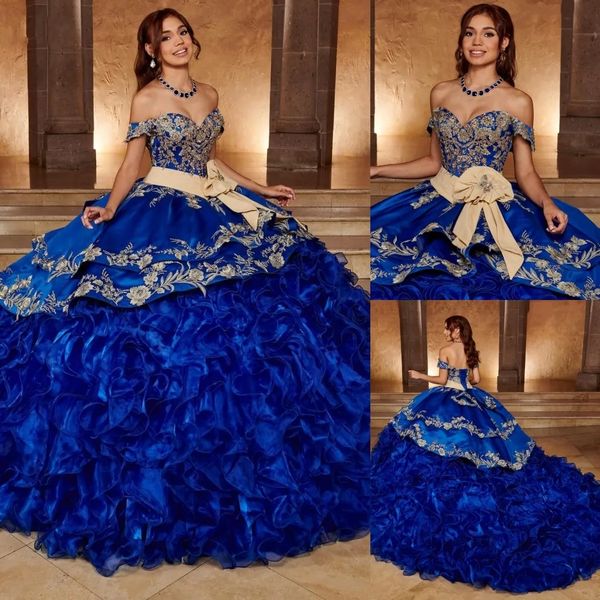 Robe de bal bleue perlé de quinceanera robes en dentelle appliqués robes de bal en cœur en cœur organza sweet 15 robe mascarade de corset