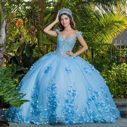 Robe de ciel de balle bleue quinceanera vestidos de 15 anos applique sans dossier sweet 16 robes de concours de robe s