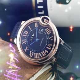 Serie de globos azules Relojes para hombre 44 mm Volante mecánico automático Calendario de cuerda automática Caja de acero 316L Cinturón de cuero genuino Busine277k