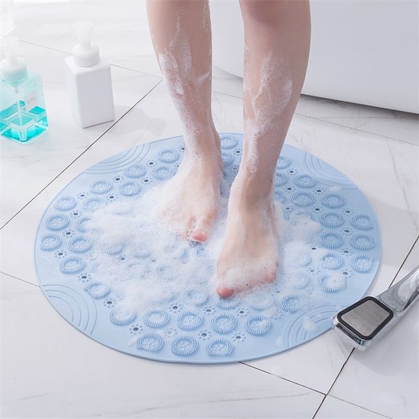Bleu tapis de bain anti-dérapant ventouse rond silicone tapis de bain doux tapis de douche couleur unie pied coussin de massage baignoire bain 220504