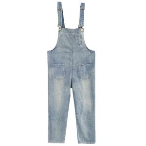 Babina azul Denim Dungares generales Pockets de longitud completa Mujeres Otoño Casual High Street Hole J0068 210514