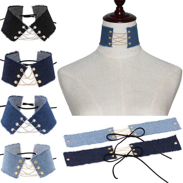 Deckle Jean Denim Gargantilla Collar Collar de cadena de oro plateado Collares Gargantillas anchas Joyería de moda para mujeres Regalos will and Sandy