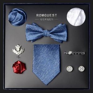 Blue Black Mens Tie Bow Set Geschenkdoos Formeel ZAKELIJK VERJAARDAG CADEAU VOOR KROON HARNTHAAR VALENTINES DAG240409