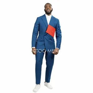Blazer bleu Patchwork rouge hommes costumes formel Slim Fit deux pièces/pour activité de bal de mariage vêtements masculins/Fi Costume Homme ensemble 26X5 #