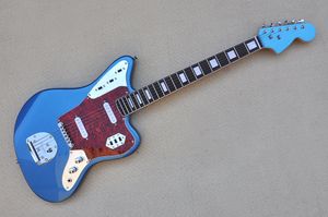 Blauwe lichaam elektrische gitaar met palissander toets, rode parel pickguard, chromen hardware, kan worden aangepast.