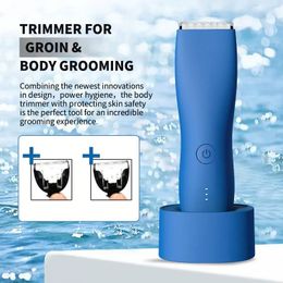 Blue Body Hair Trimmer Scheerapparaat voor mannen Baltrimmer voor Lies/Schaam met oplaaddockCeramic Blade Body Groomer Elektrisch scheerapparaat 240116