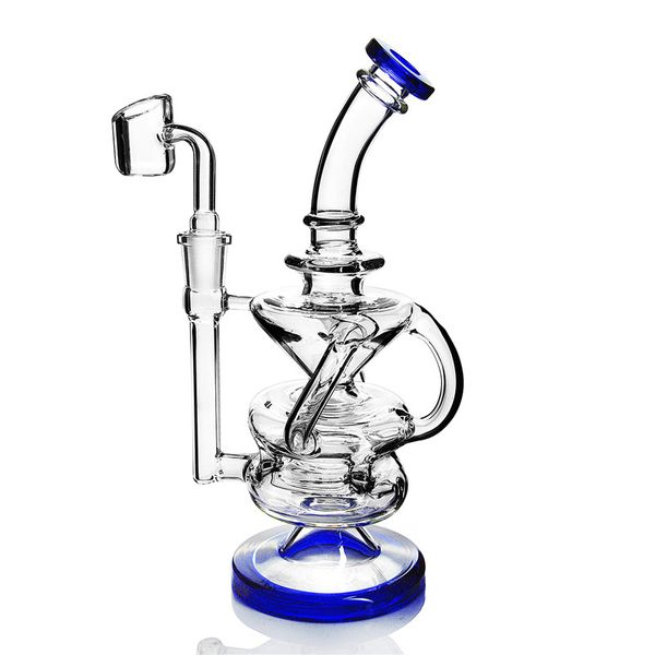 Azul Bong Vidrio Agua Bongs Dab Rigs Swiss Percolater Dab Rig Pipe Recycler 14mm Banger Fumar Hookah