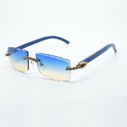 Gafas de sol con montura de diamante Blue Bouquet 3524031 con patas de madera azul y lente tallada de 57 mm