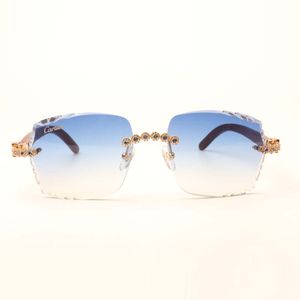 Gafas de sol de diamantes de ramo azul 3524014 con patas de madera de tigre natural blanco y lente de corte de 58 mm