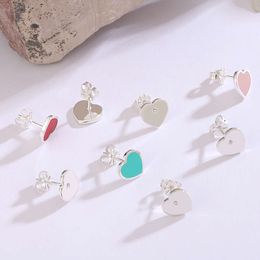 Boîte bleue Classicdesigner Tiff Boucle d'oreille Top TF Di Earstuds Boutique Bijoux Boucles d'oreilles Saint Valentin Cadeau en forme de coeur Goutte Colle Émail Simple Cadeau de Noël