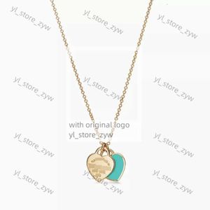 Blue Box TF Classic Designer TiffanyJewelry Femmes Thome S Silver Silver Double Heart State Pendant avec colle goutte