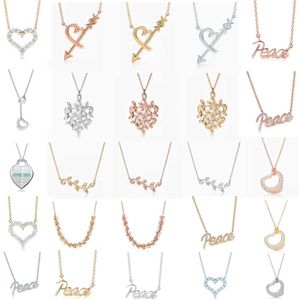 Blauwe doos TF Classicdesigner tiff ketting top Modieus T Home s Sterling Zilver Letter Blad Hart Kleine Vergulde Ketting Stropdas Populaire sieraden