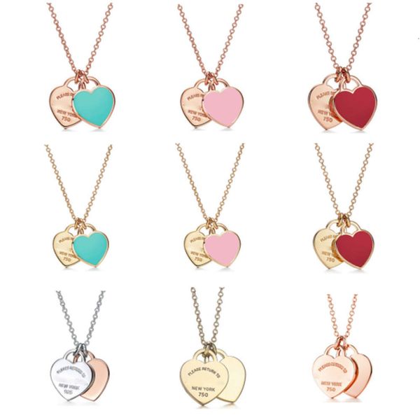 Caja azul TF Classicdesigner tiff necklace top Thome s Plata de ley chapada en oro rosa Esmalte en forma de corazón Colgante de amor Collar Corbata Cadena de collar para el hogar