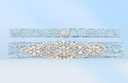 Garteurs de mariée bleu cristaux Perles pour la mariée en dentelle de mariage Garters Taille de la ceinture de 15 à 23 pouces