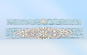 Jarretières de mariée bleues cristaux perles pour mariée dentelle jarretières de mariage taille de ceinture de 15 à 23 pouces jarretières de jambe de mariage réel Pi6108225