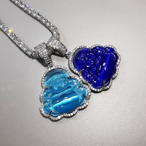 Bleu Bouddha Pendant AAA Collier de zircon cubique avec chaîne de tennis Fashion Hip Hop Punk Jewelry Gifts Q1113266M