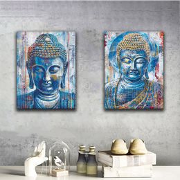 Bouddha Wall Art Abstract Bouddha Portrait Canva Peinture, décoration de salle de méditation zen, affiche du bouddhisme coloré, imprimés d'œuvres d'art de religion.