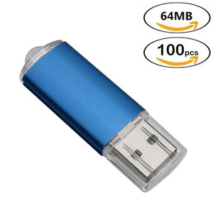 Blue Bulk 100 stks Rechthoek USB 2.0 Flash Drives 64 MB Flash Pen Drive High Speed ​​64 MB Duim Memory Stick Stick Opslag voor Computer Laptop Tablet