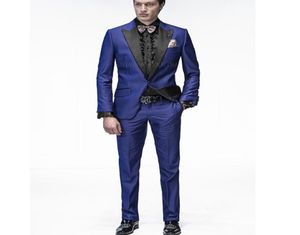 Blue Business Men Costumes For Groom Wear Two Piece Black Peak Papel Custom Made Classic Fit Wedding Tuxedos Jacket Pants1610298