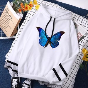 Blue Butterfly Beauty Paints Femme Hoodie Harajuku Fleece Hoodies Hip Hop Cartoon Splicing Hoody 2022 Trendy Women Hooded Spring Women's S