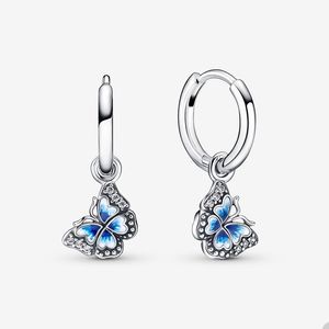 Blue Butterfly Hoop oorbellen voor Pandora Authentieke Sterling Silver Party Earring Set Designer sieraden voor vrouwen