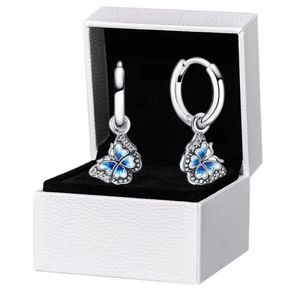 Blue Butterfly hanger Hoop oorbellen Originele winkelbox voor 925 Sterling Silver Women Party Jewelry Stud Earring6964703