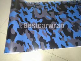 Vinyle d'enveloppe de voiture camouflage bleu avec dégagement d'air brillant/mat camouflage de neige couvrant les graphiques style de couverture automatique 5X32/67/98ft rouleau