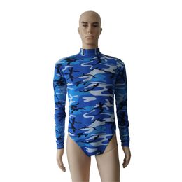 Blauw camo kleur half pack Spandex Bodysuit unisex Ballet Gymnastiek Turnpakje jumpsuit Unitard panty eendelig badpak