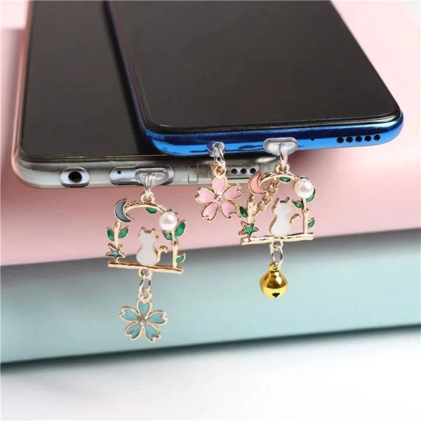 Blue chat mignon bougie de poussière de poussière 3,5 mm Bouche anti-poussière Kawaii Télogue Jack Port Port de charge de charge de capuche pour iPhone