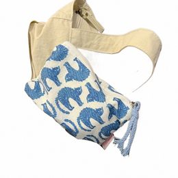 Blue Cat Graphic Make Up Bag Two TE avec fermeture de maquillage à fermeture éclair Carto Print Small Mini Cosmetic Sac Storage X2RQ #