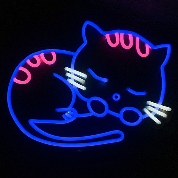 Signe de chat bleu LED néons, chambre à coucher, ktv, décoration murale, lieux publics, 12 V, Super lumineux